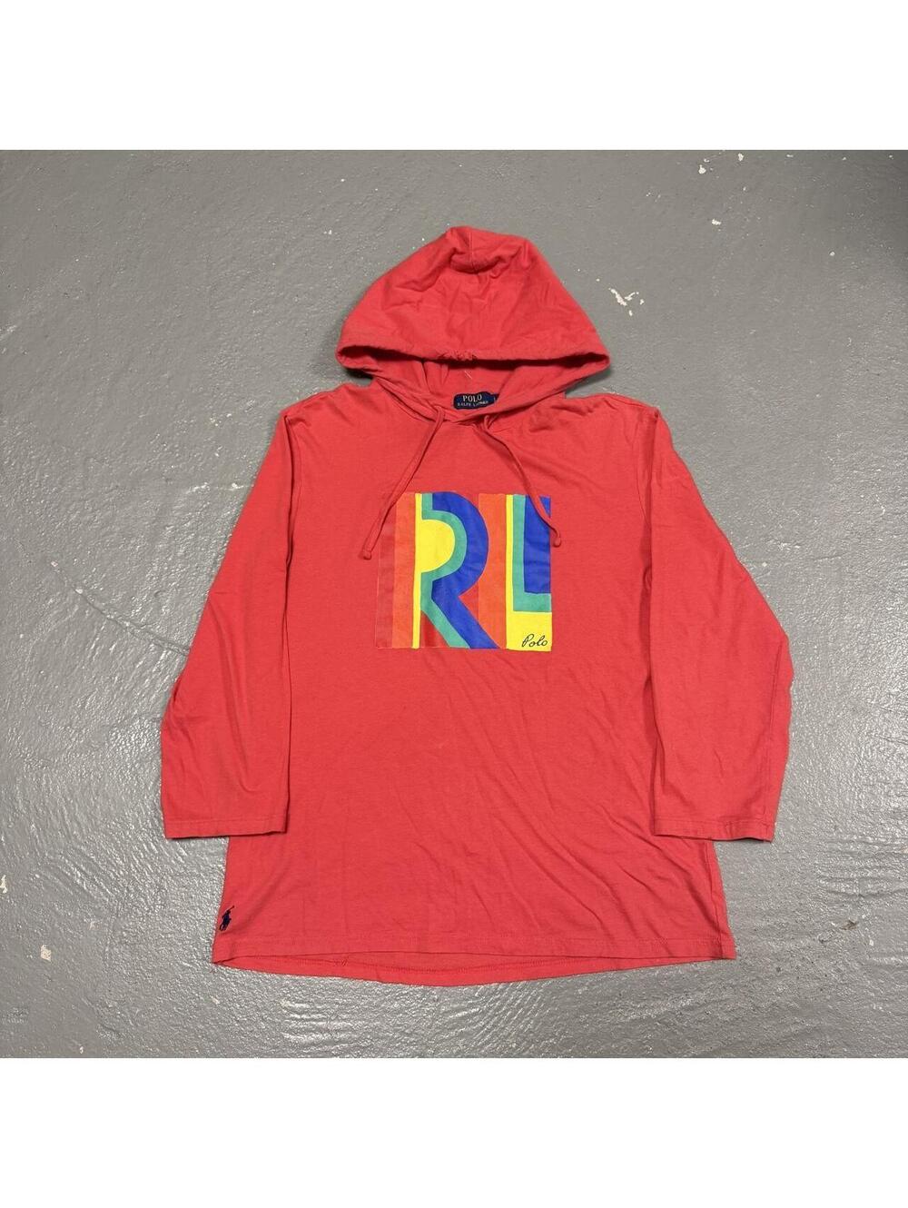 Polo Ralph Lauren Red Multicolor Block Logo Pullover Hoodie